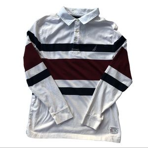 Nautica White and Blue Rugby Polo Size Large